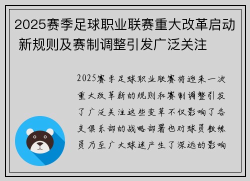 2025赛季足球职业联赛重大改革启动 新规则及赛制调整引发广泛关注